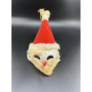 Vintage Santa Head Japan Ornament Christmas Round White 5” Yellowed With Age